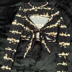 Black Multi Tie-Front Long-sleeve Crop top
